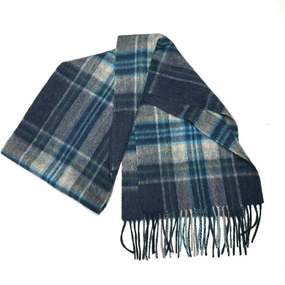 NWOT Marchbrae Wool Gray Blue Plaid Scarf Men’s